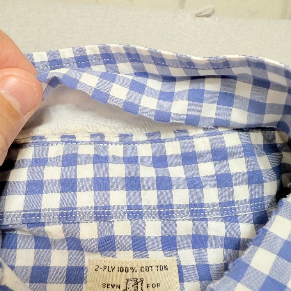 J.Crew‎ Gingham Shirt Button Down Long Sleeve Blue White Checkered Mens L,preppy